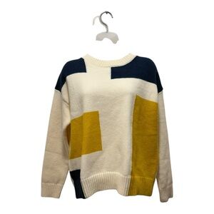 Color‎ Block Sweater - Cream, Navy, Yellow